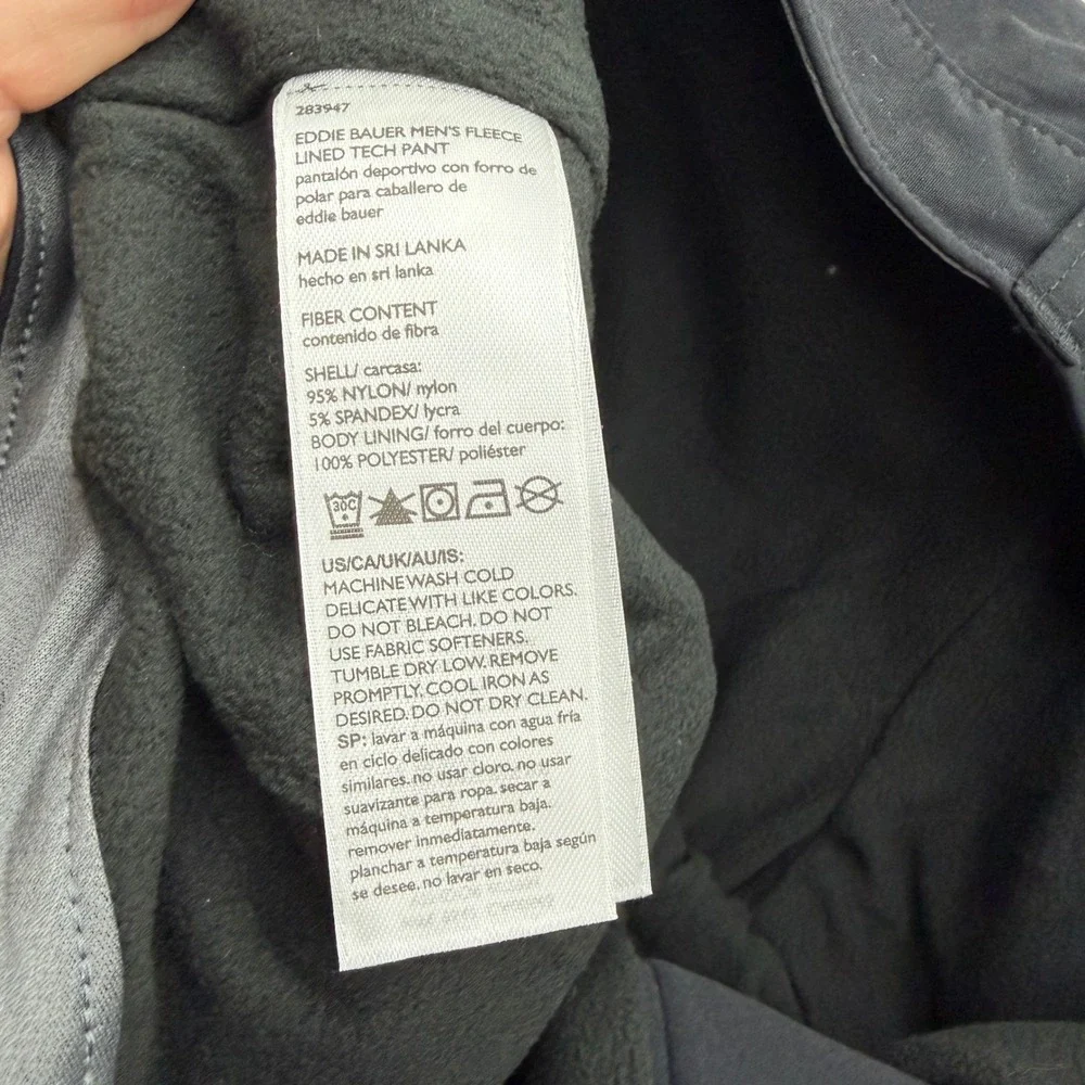 Eddie Bauer Mens Fleece Lined Tech Pants Black‎ 38x34 Hiking Winter 283947